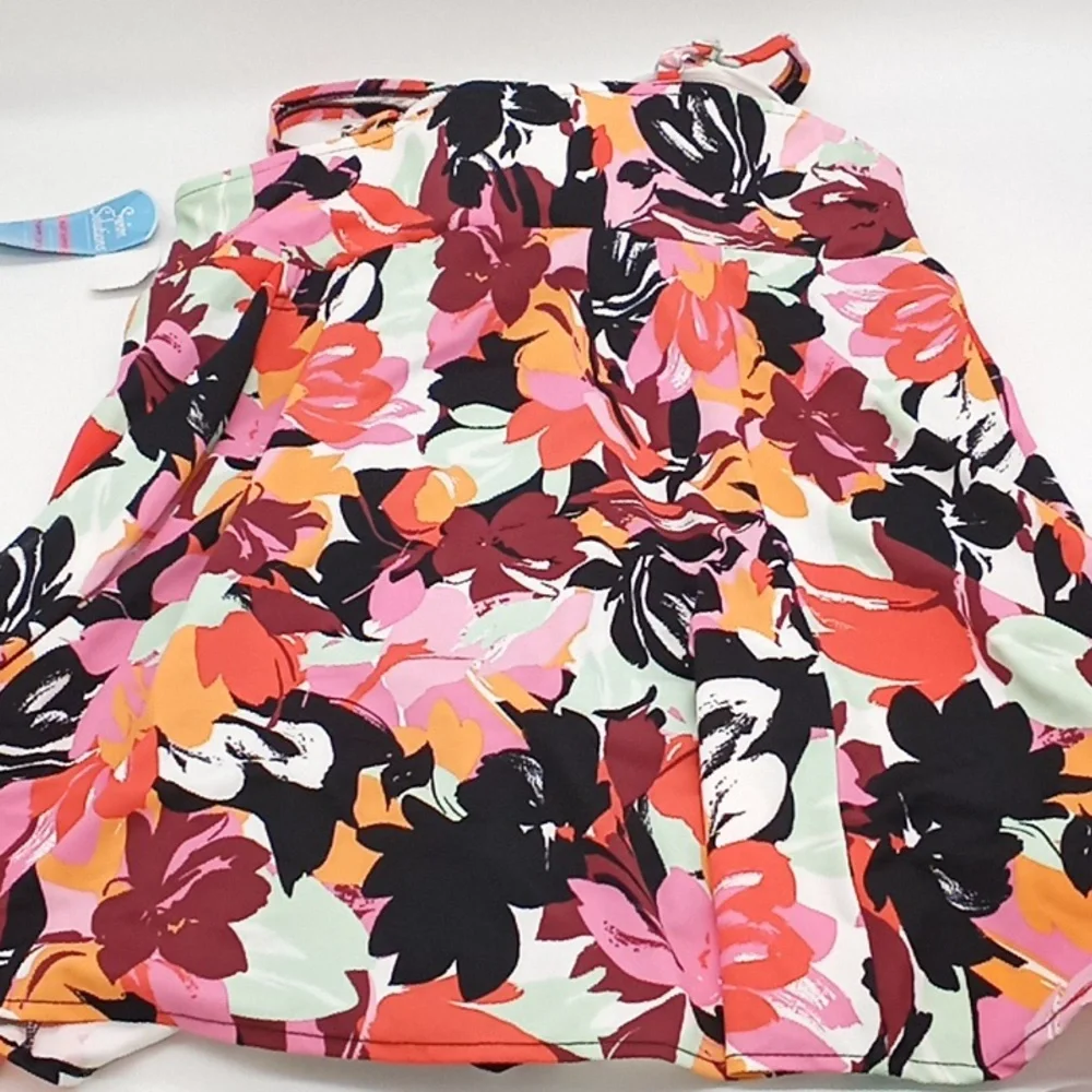 Swim‎ Solutions Floral Botanical Beauty Bow Front Swimdress Black Multicolor 24W - Picture 9 of 14